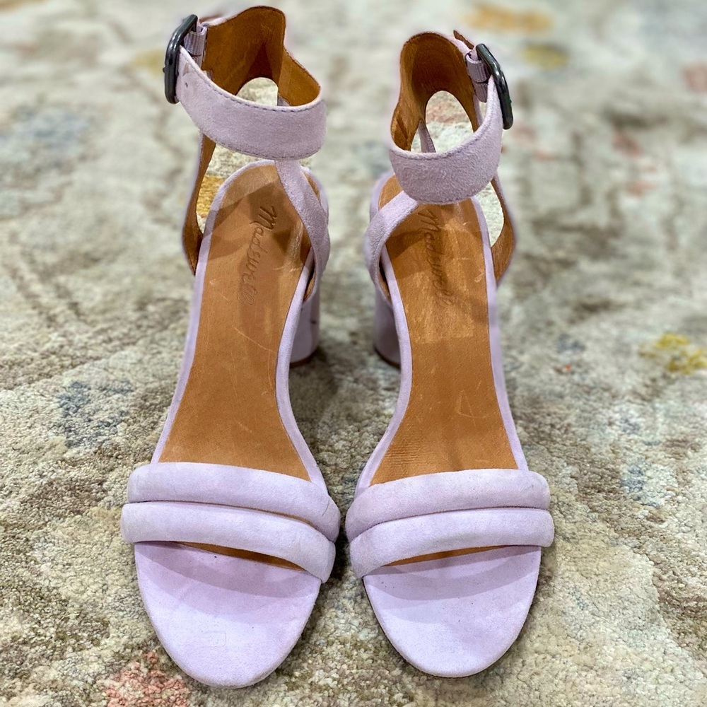 Madewell The Rosalie High-Heel Lilac Lavender Double Strap Suede Sandal Size 8
